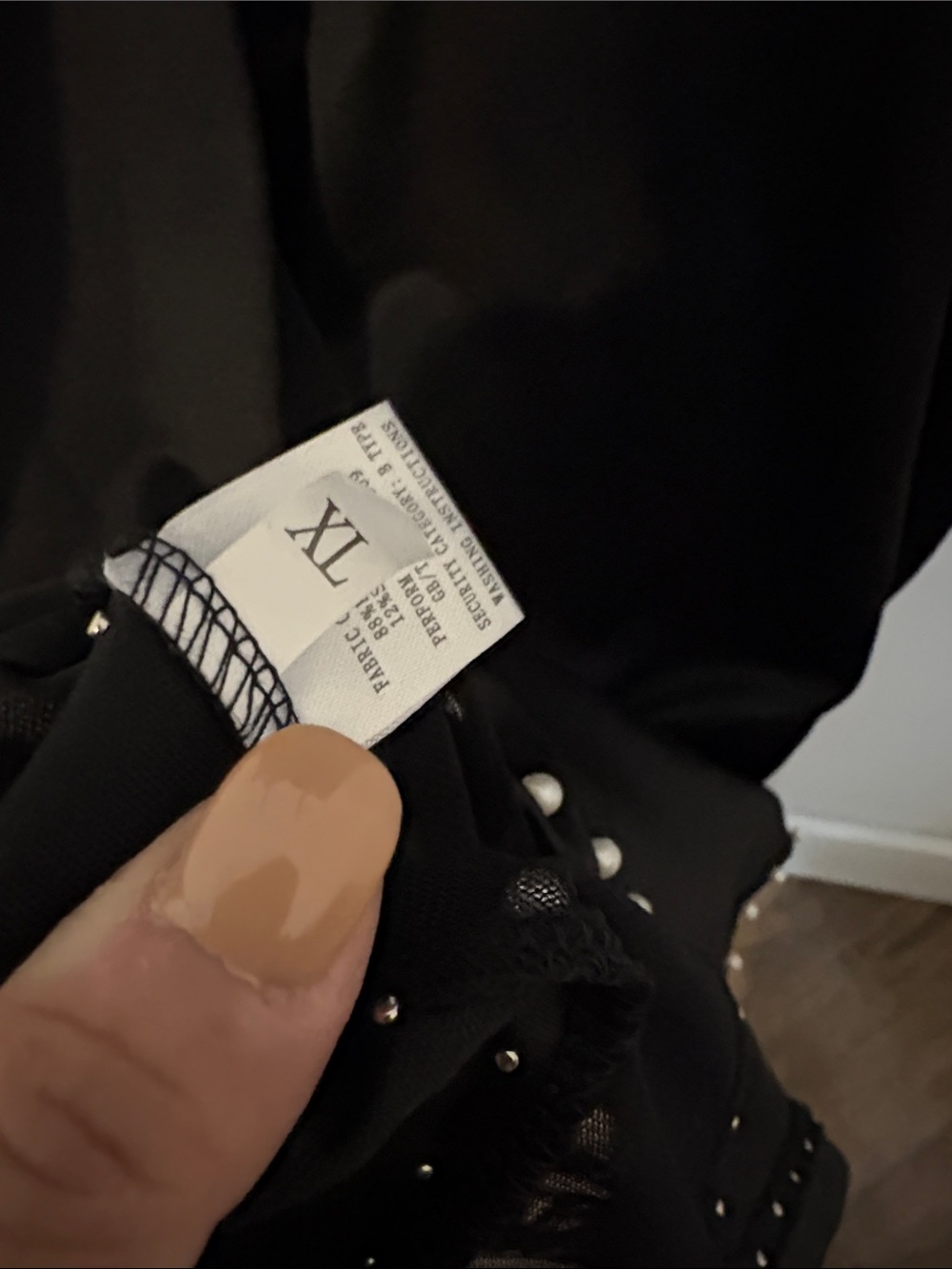 Black Studded Bodycon Dress w/Spaghetti Straps & mesh sides sz XL(run small) - Picture 6 of 6